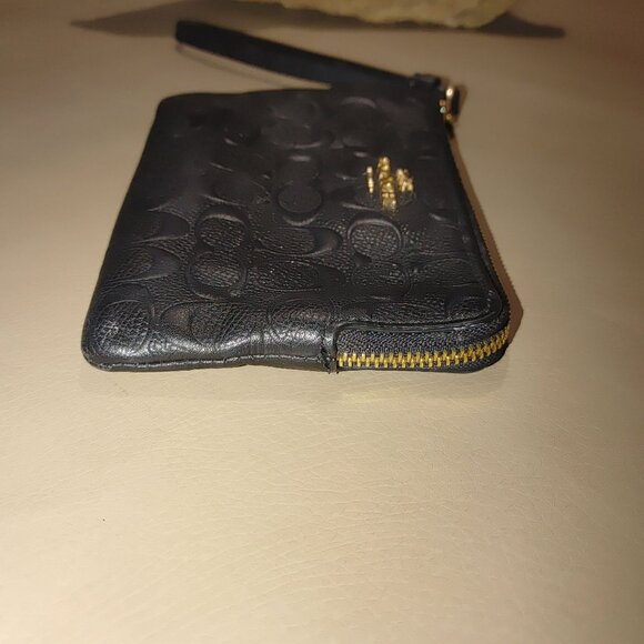 Coach Wallet Raise Logo Black Carriage Gold Hardware Leather Wristlet Clutch - Picture 7 of 11